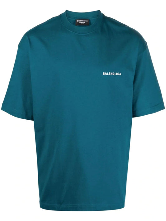Balenciaga Embroidered Logo Oversized T-Shirt in Blue