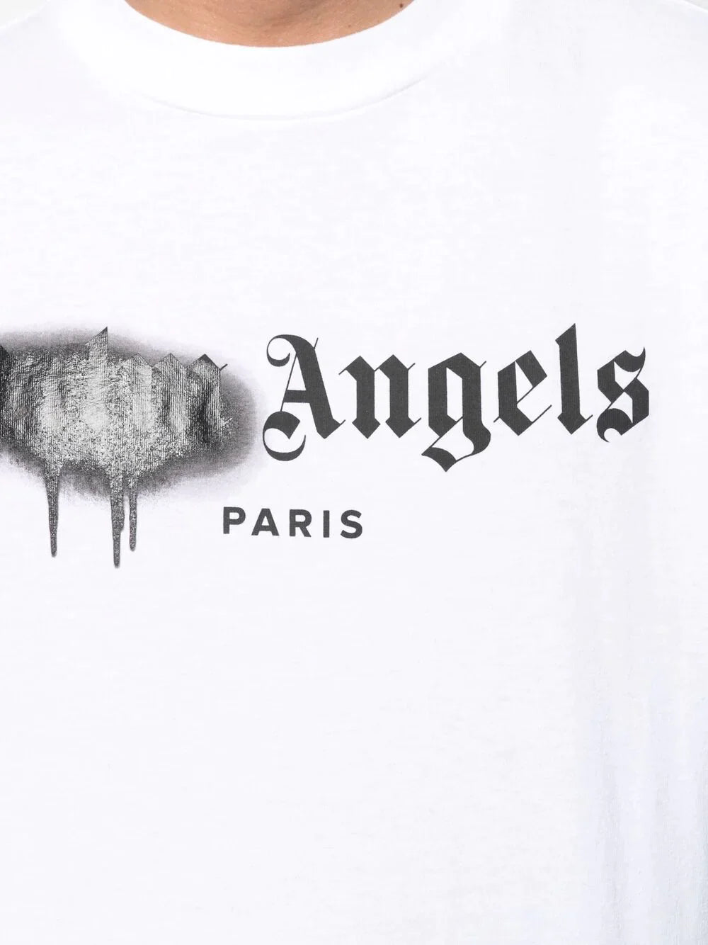Palm Angels Paris Black Sprayed Logo T-Shirt in White