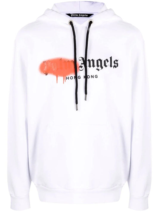 Palm Angels Red Spray Hong Kong Hoodie White