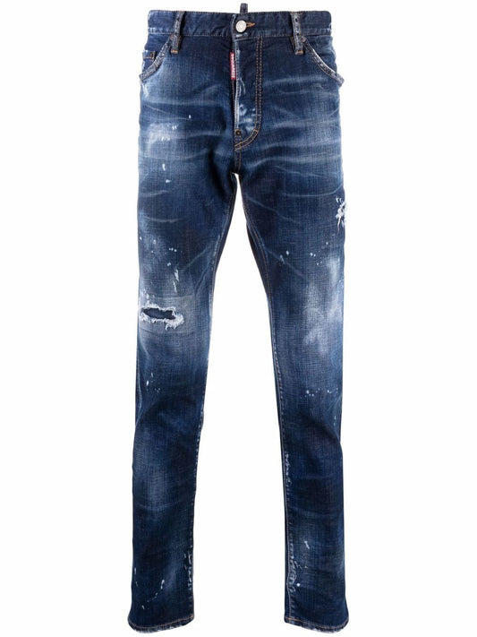 Dsquared2 Icon Spray Distressed Straight-leg Jeans Blue