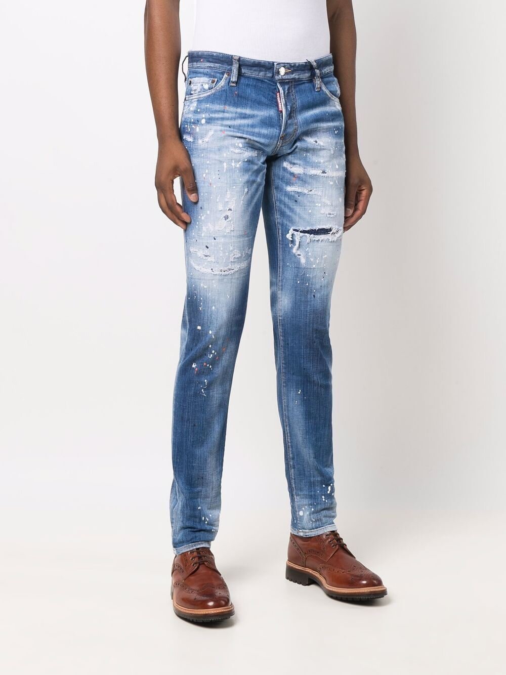 Dsquared2 Faded Paint-splattered Blue Jeans