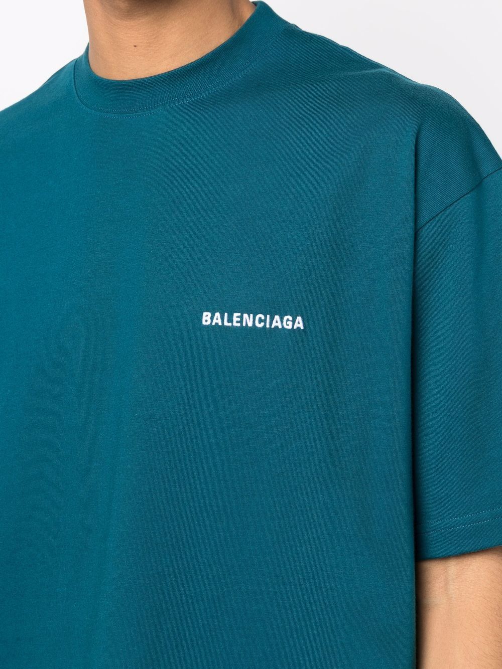 Balenciaga Embroidered Logo Oversized T-Shirt in Blue