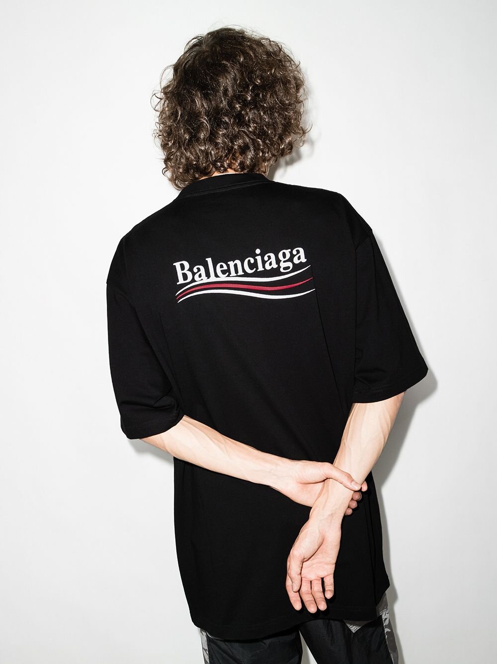 Balenciaga Political Campaign Embroidered Logo Black Oversized T-shirt