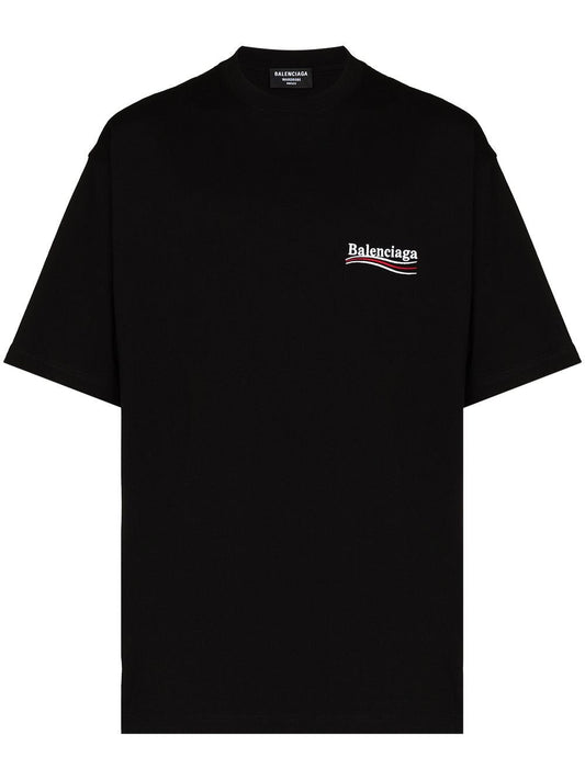 Balenciaga Political Campaign Embroidered Logo Black Oversized T-shirt