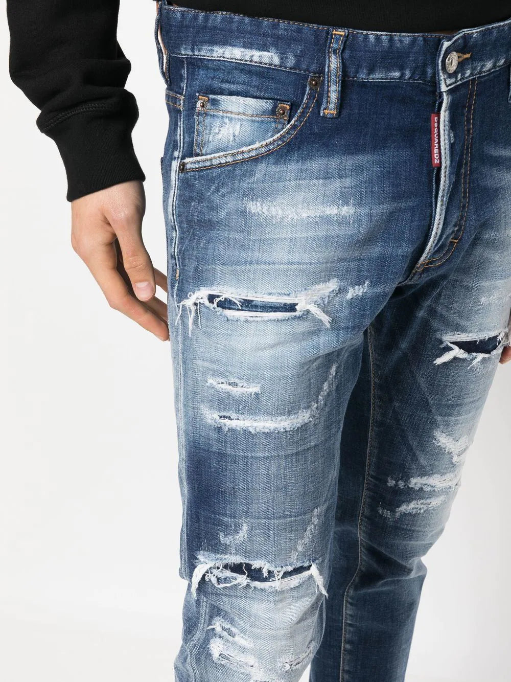 Dsquared2 Distressed-effect Tapered Denim Blue Jeans