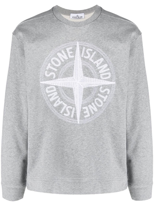 Stone Island Stitches Four Embroidered Logo Sweatshirt in Grey