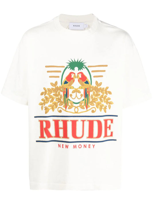 Rhude Parakeet New Money Printed T-Shirt in White