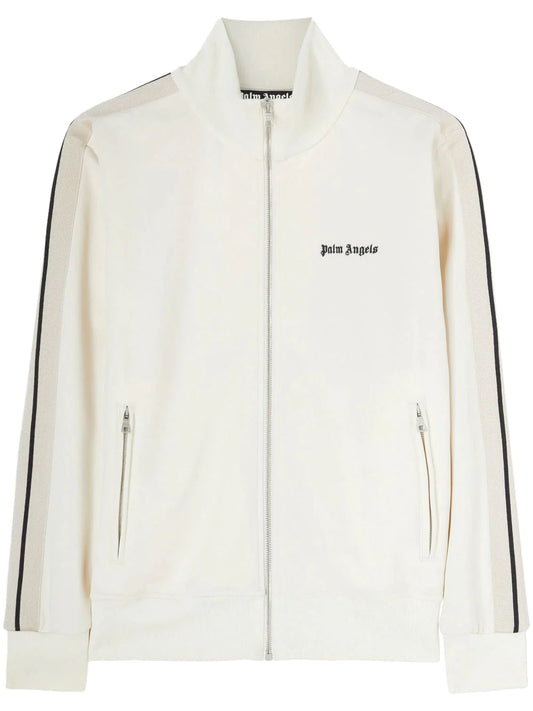 Palm Angels Track Logo Print Jacket in Butter/Cream