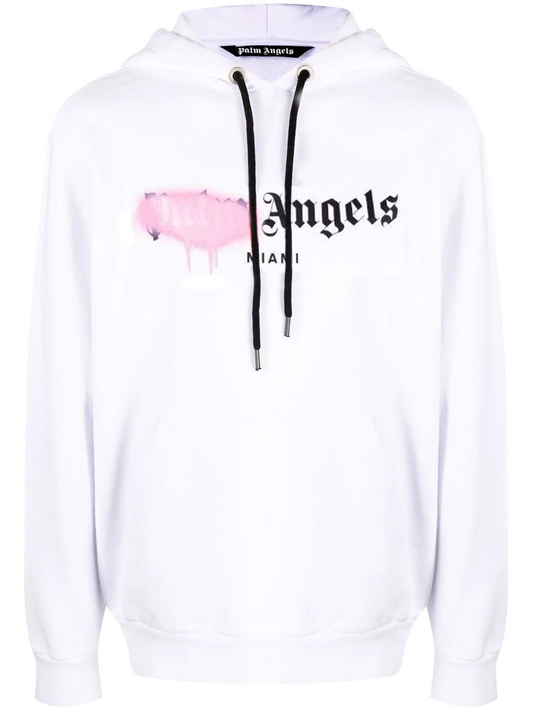 Palm Angels Pink Spray Miami Hoodie in White