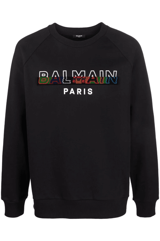Balmain Split Textured Logo Sweatshirt in Black
