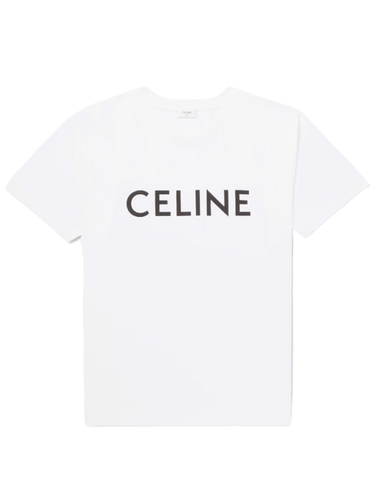 Celine Logo-Print Cotton-Jersey T-Shirt White