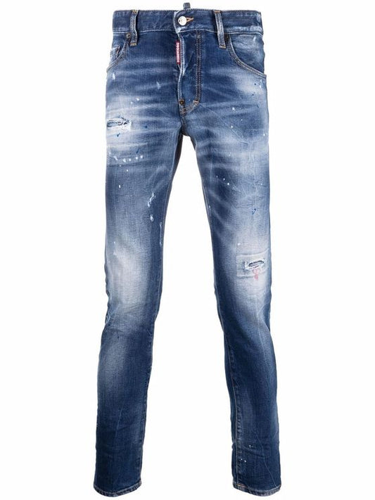 Dsquared2 Paint Splattered Skater Distressed Slim Fit Stretch Jeans